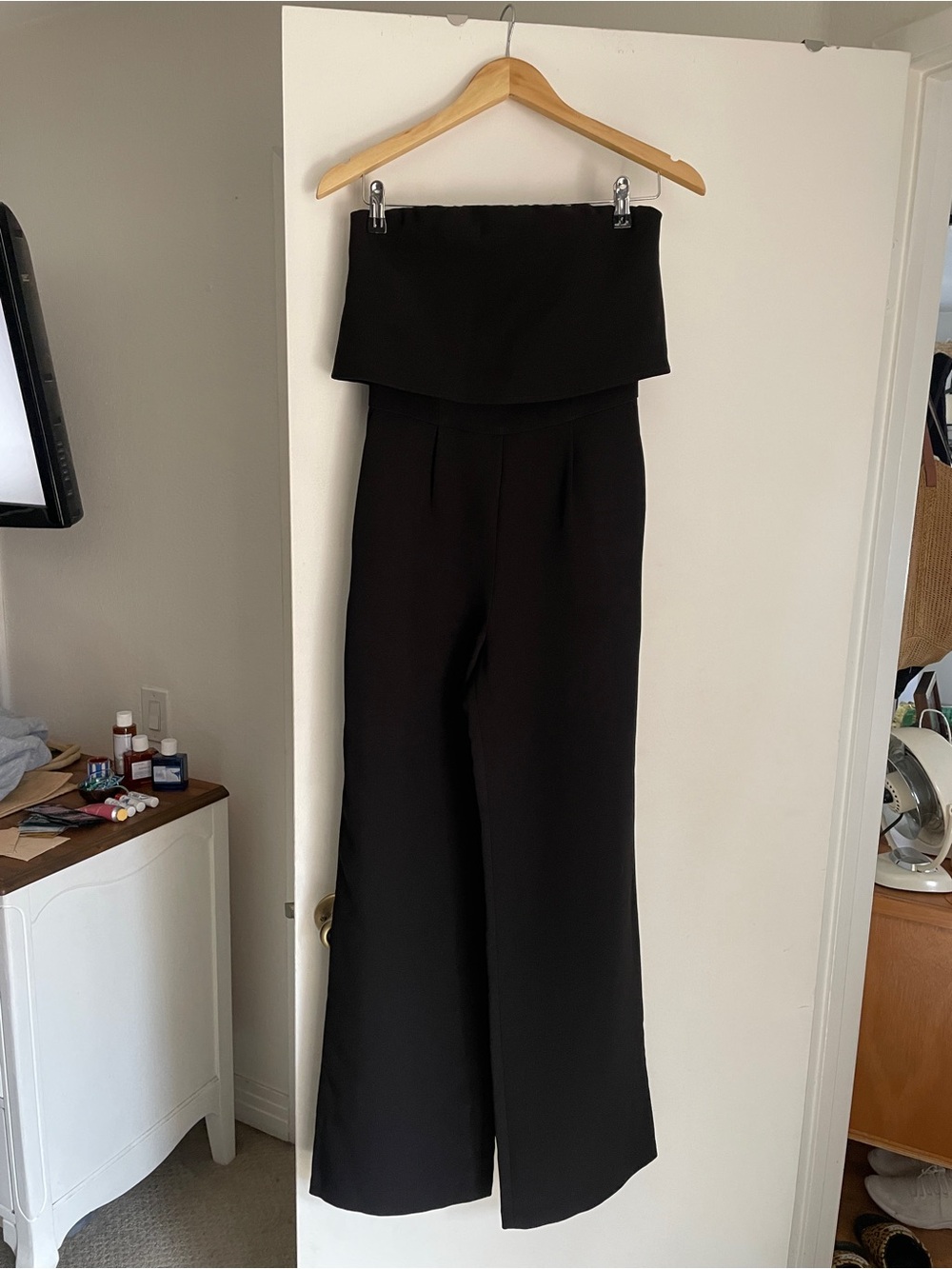 Express Black Strapless Wide-Leg Jumpsuit